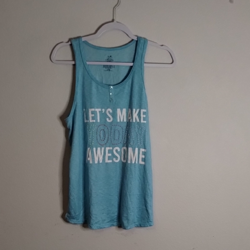 Secret Treasures Blue Tank Top with White Text